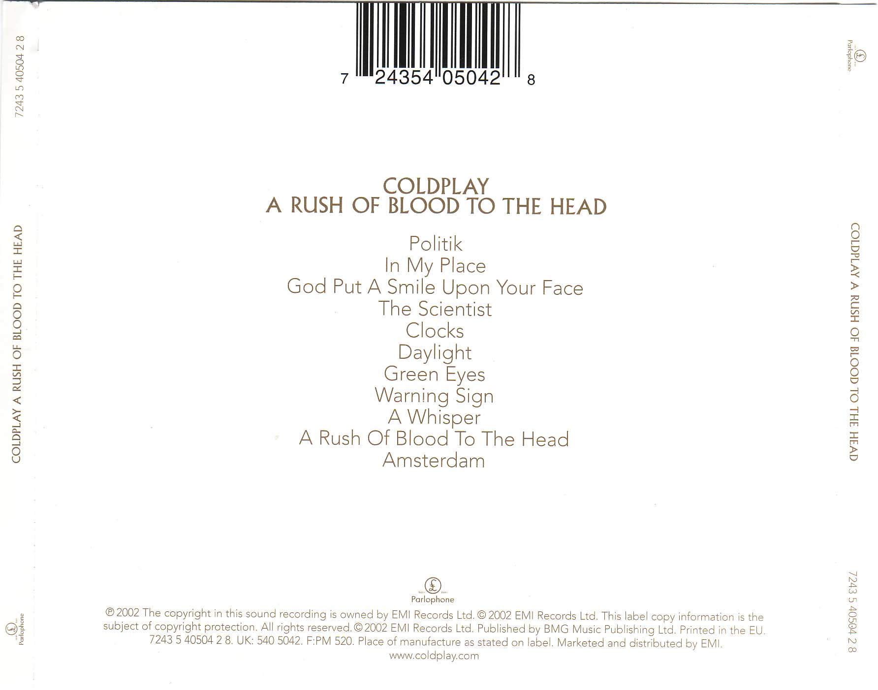Coldplay  A rush of blood to the head  back [EU]
